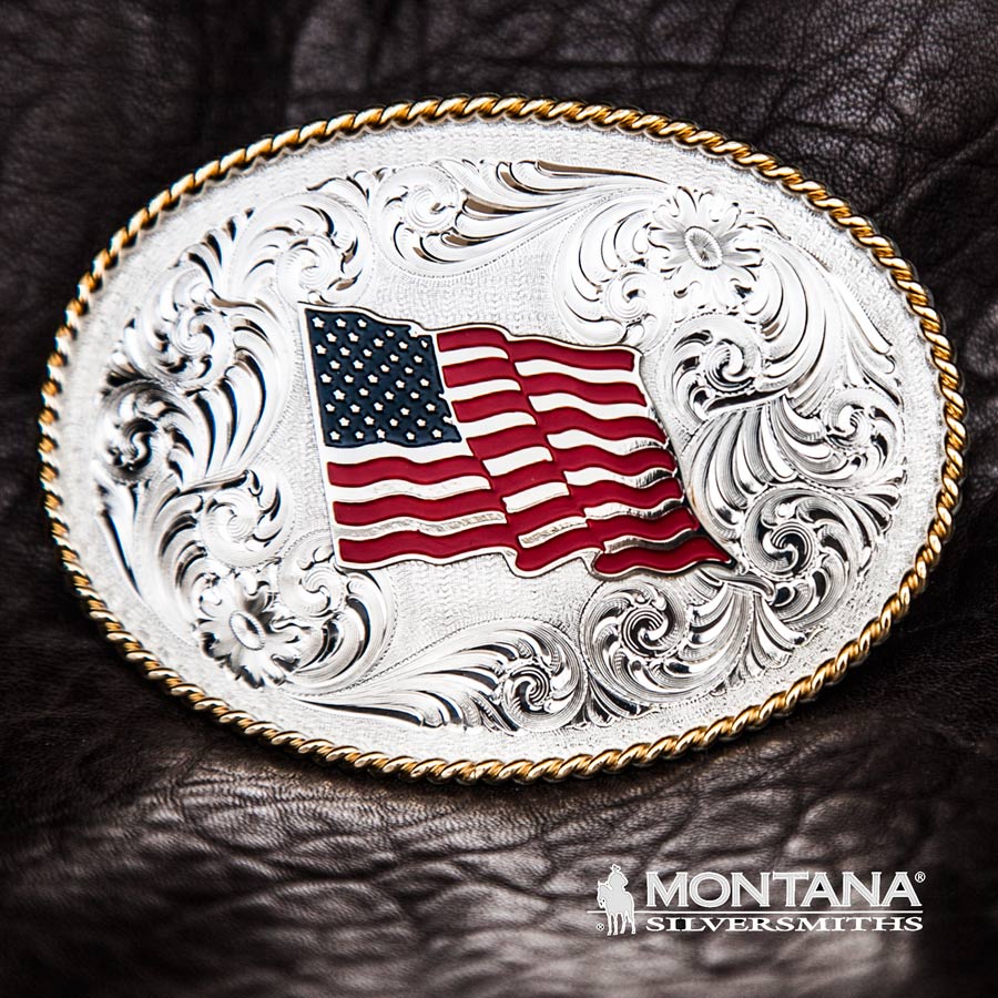 画像1: モンタナシルバースミス ベルト バックル U.Sフラッグ/Montana Silversmiths Belt Buckle