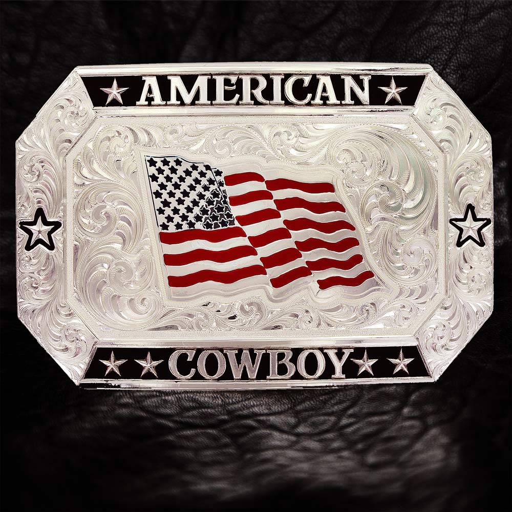 画像: モンタナシルバースミス アメリカン カウボーイ フラッグ ベルト バックル/Montana Silversmiths American Cowboy Flag Belt Buckle