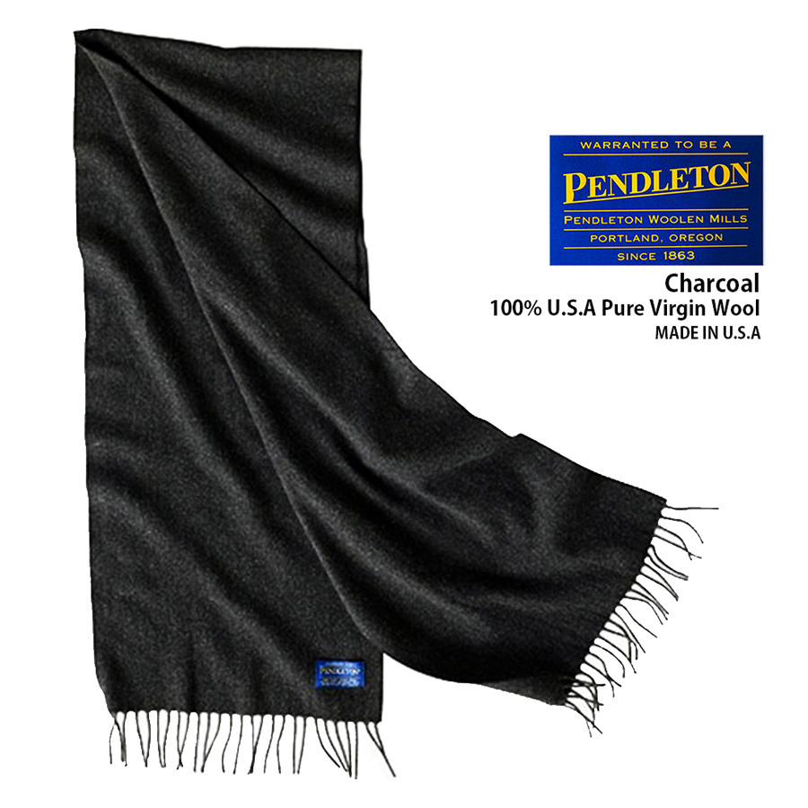 画像1: ペンドルトン ピュアバージンウール マフラー（チャコール）/Pendleton Whisperwool Muffler Charcoal