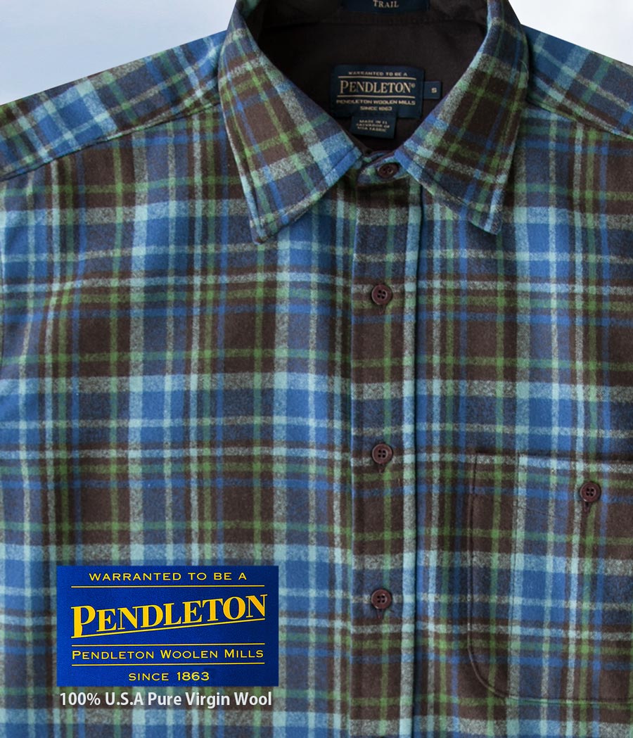 画像: ペンドルトン ピュアー ヴァ－ジン ウール シャツ・エルボーパッチ トレイルシャツ ブルー・ブラウン・グリーンプラッドS/Pendleton Trail Shirt (Blue Brown Green Plaid)