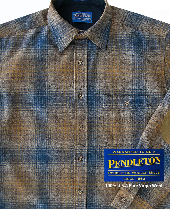 画像: ペンドルトン ウール シャツ・エルボーパッチ トレイルシャツ ブロンズ・ブループラッドS/Pendleton Trail Shirt (Bronze Blue Plaid)