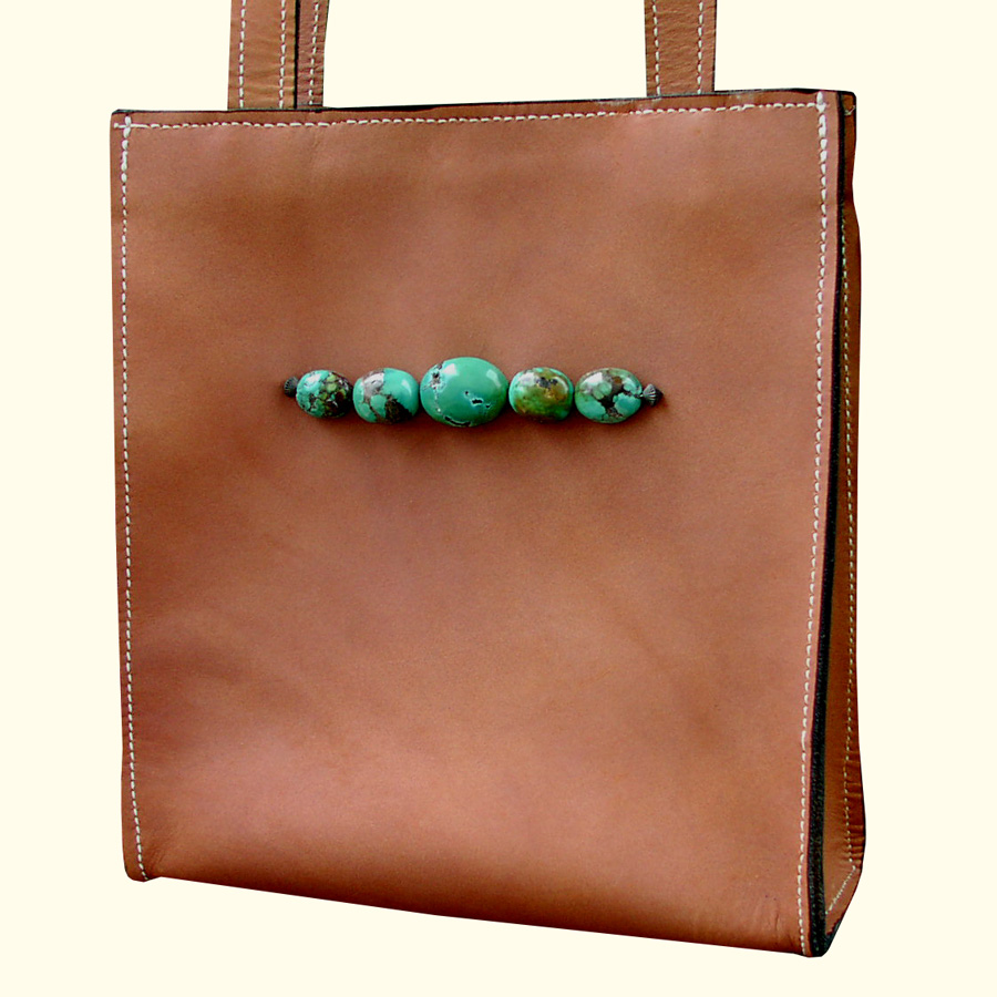 画像: ターコイズ＆レザー ショルダートートバッグ/Turquoise&Leather Shoulder Tote Bag