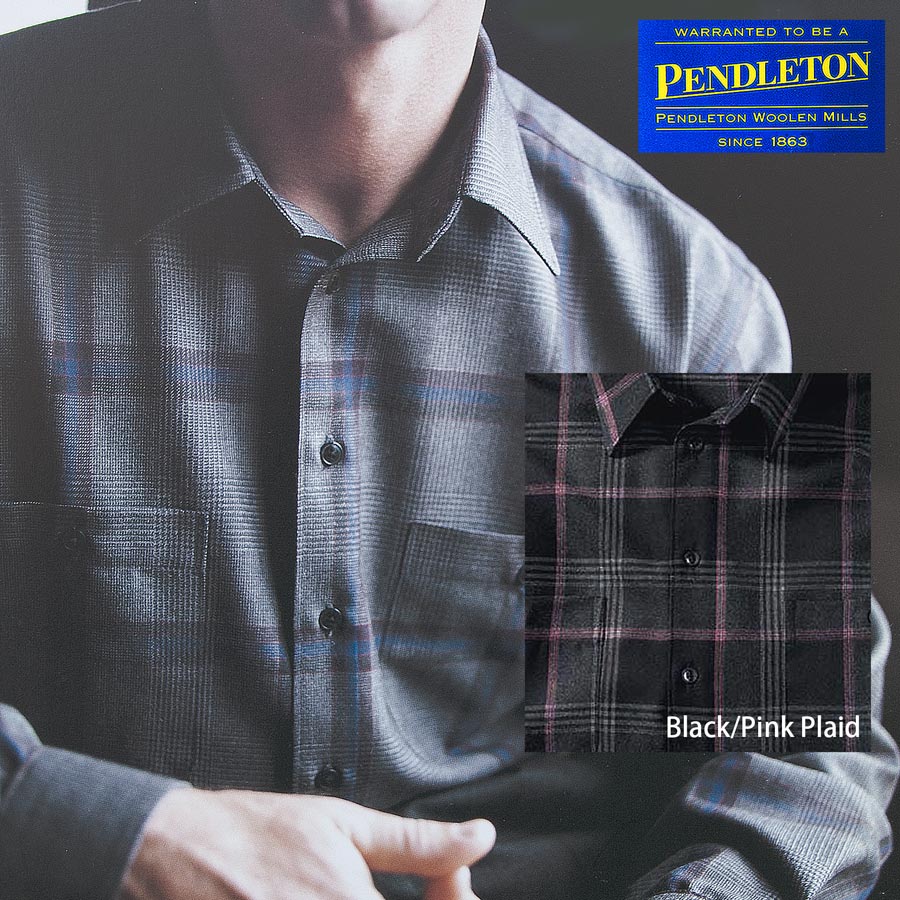 画像1: ペンドルトン ゼファークロス ピュアーバージンウール シャツ（ブラック・ピンクプラッド）S/Pendleton Zephyr Cloth Wool Shirt(Black/Pink Plaid)