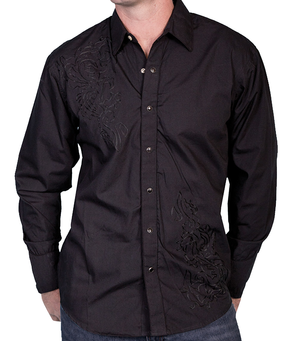 画像: スカリー スナップフロント 刺繍 シャツ（長袖/ブラック・フロント刺繍）/Scully Long Sleeve Embroidered Snap Front Shirt(Men's)