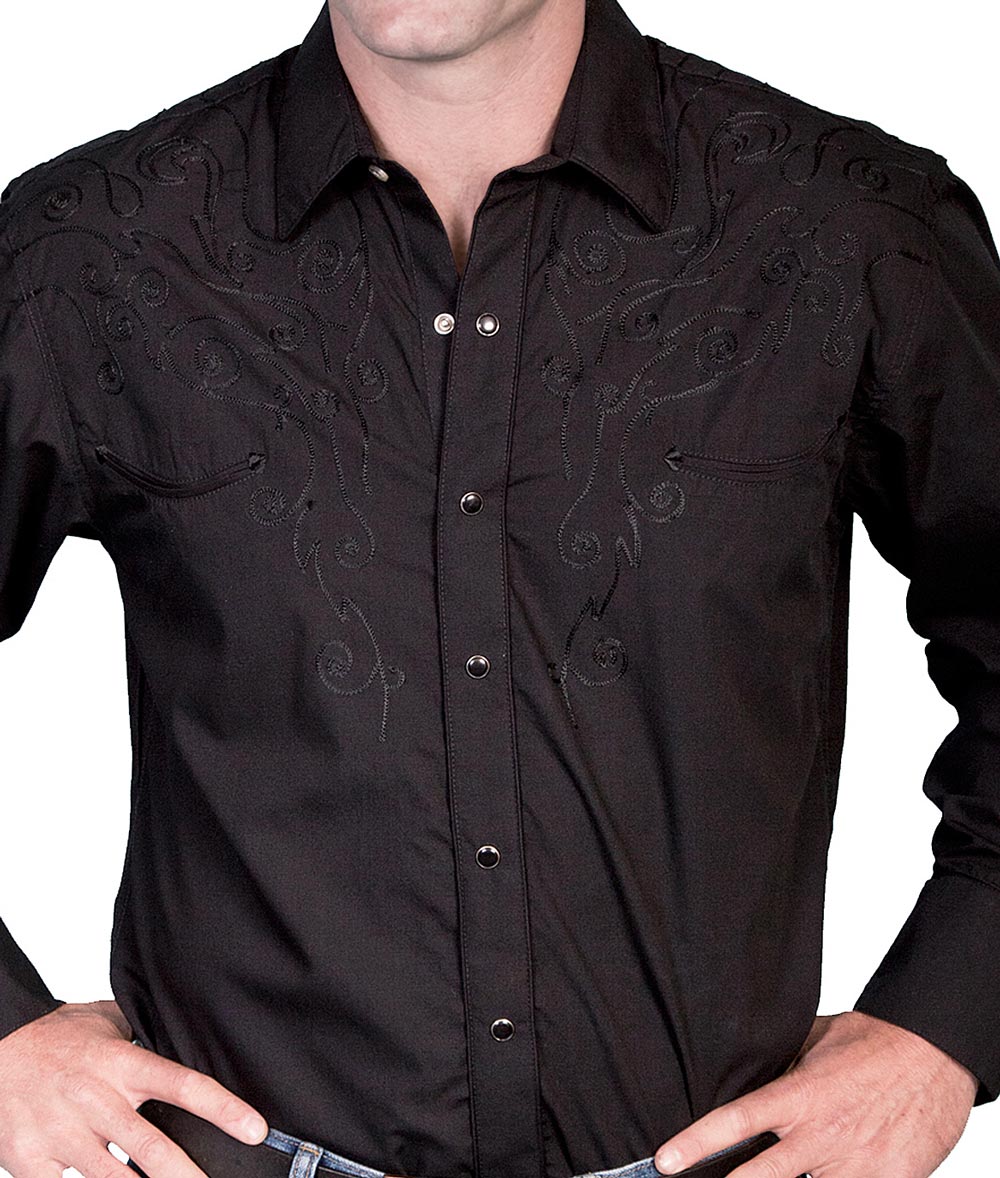 画像2: スカリー スナップフロント 刺繍 ウエスタン シャツ（長袖/ブラック・フロント&バック刺繍）/Scully Long Sleeve Embroidered Snap Front Shirt(Men's)