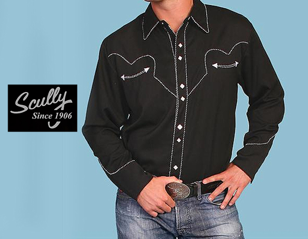 画像5: スカリー ウエスタン シャツ（長袖/ブラック・ホワイトキャンディケインパイピング）/Scully Long Sleeve Western Shirt(Men's)