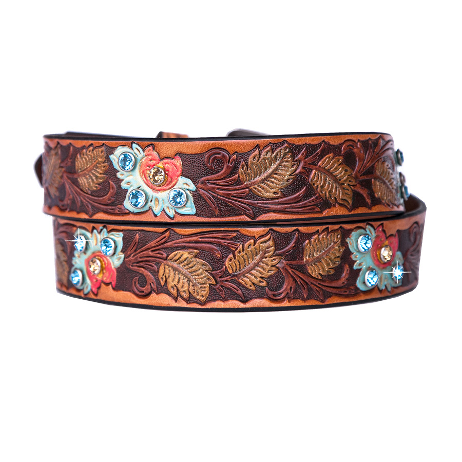 画像: アリアット ラインストーン フラワー ウエスタン ベルト（ブラウン）/Ariat Rhinestone Leather Belt(Brown)