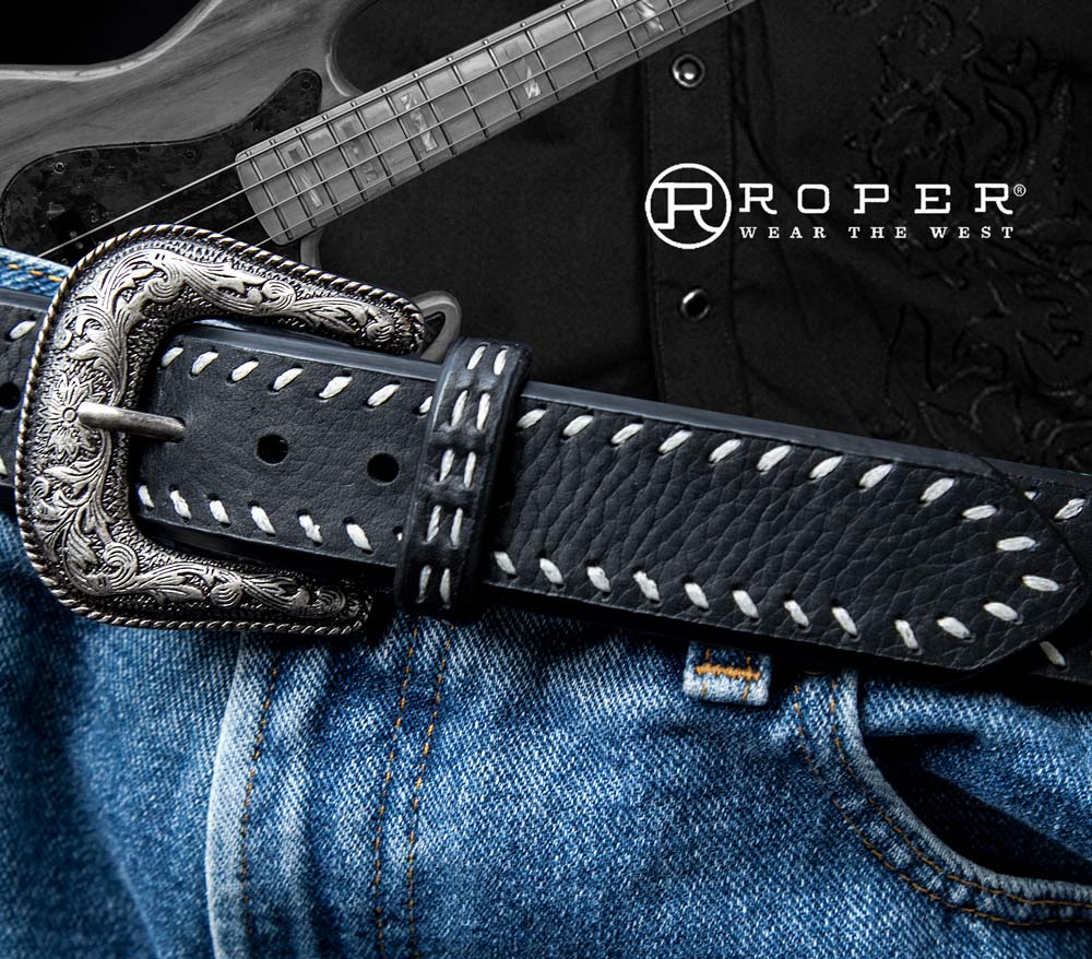 画像: ローパー ウエスタン レザーベルト（ブラック）/Roper Western Leather Belt(Black)