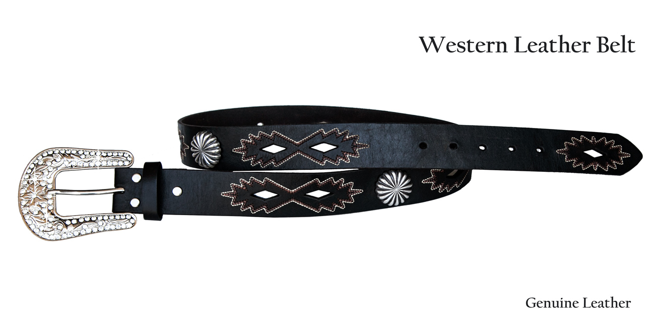 画像: ノコナ ラインストーンバックル&コンチョ ウエスタン レザー ベルト（ブラック）/Nocona Western Leather Belt(Black)