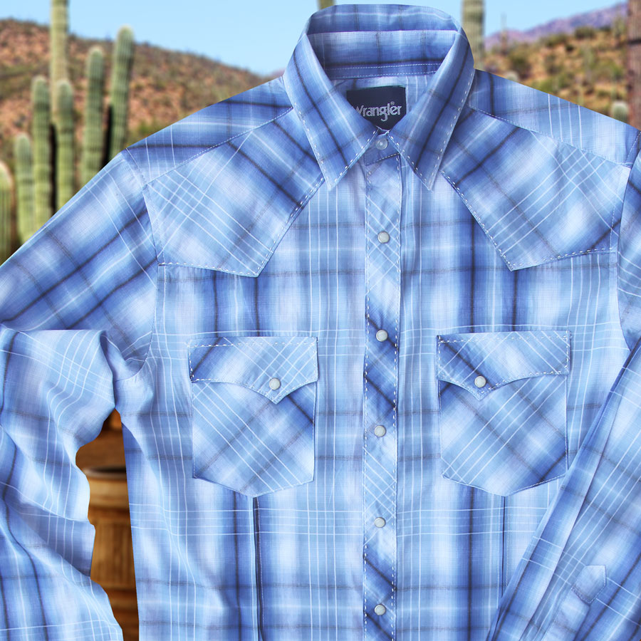 画像: ラングラー ピックステッチ ウエスタンシャツ（ブループラッド・長袖）/Wrangler Long Sleeve Western Shirt(Blue Plaid)