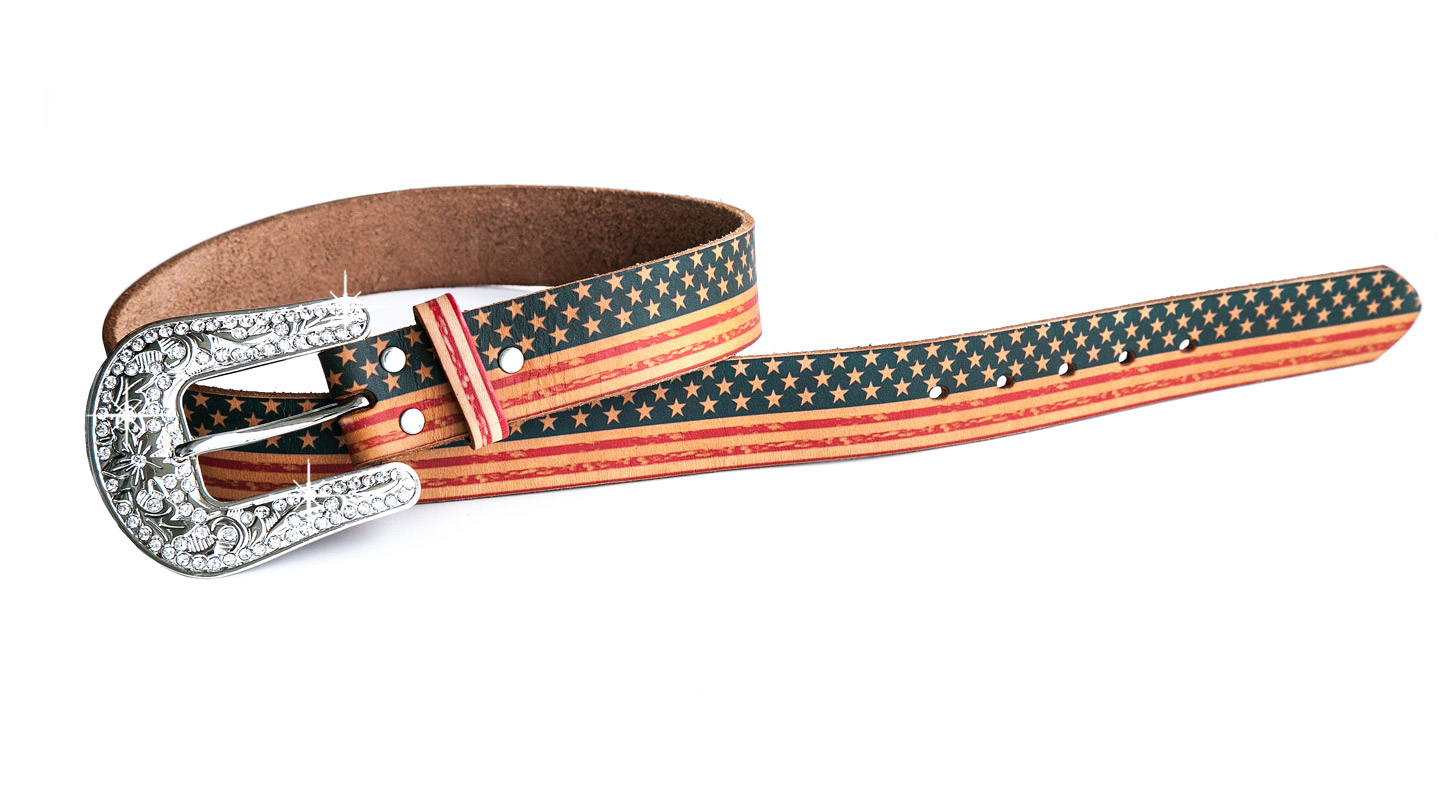 画像: アメリカンフラッグ ラインストーン レザーベルト/American Flag Leather Belt