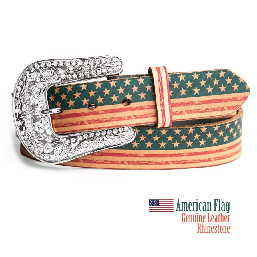 画像: アメリカンフラッグ ラインストーン レザーベルト/American Flag Leather Belt