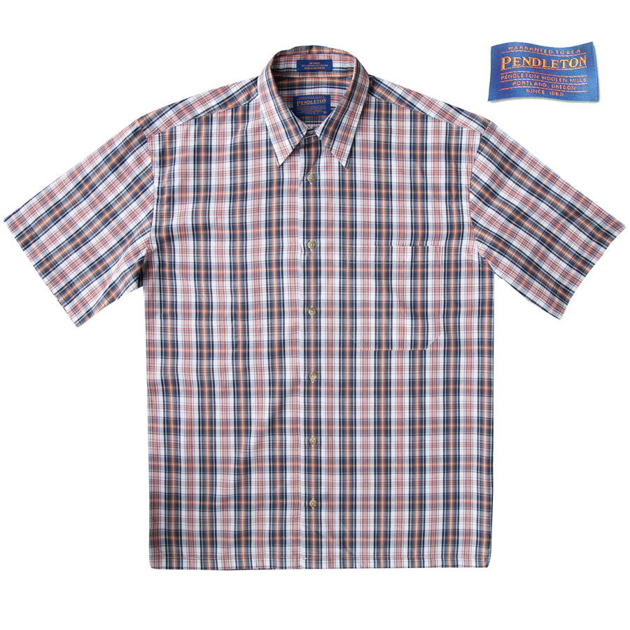 画像: ペンドルトン 半袖 シャツ ネイビー・ホワイト・コーラル/Pendleton Shortsleeve Shirt