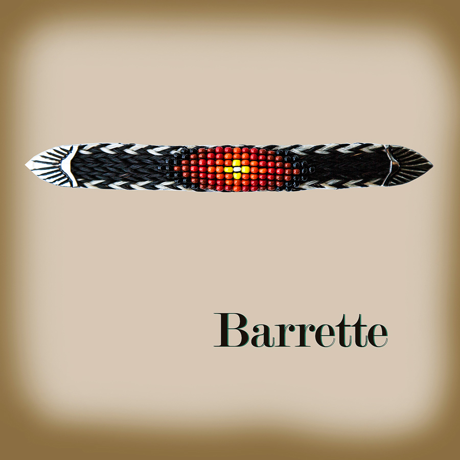 画像: ホースヘアー&ビーズ バレッタ（ブラック・コーラル）/Barrette