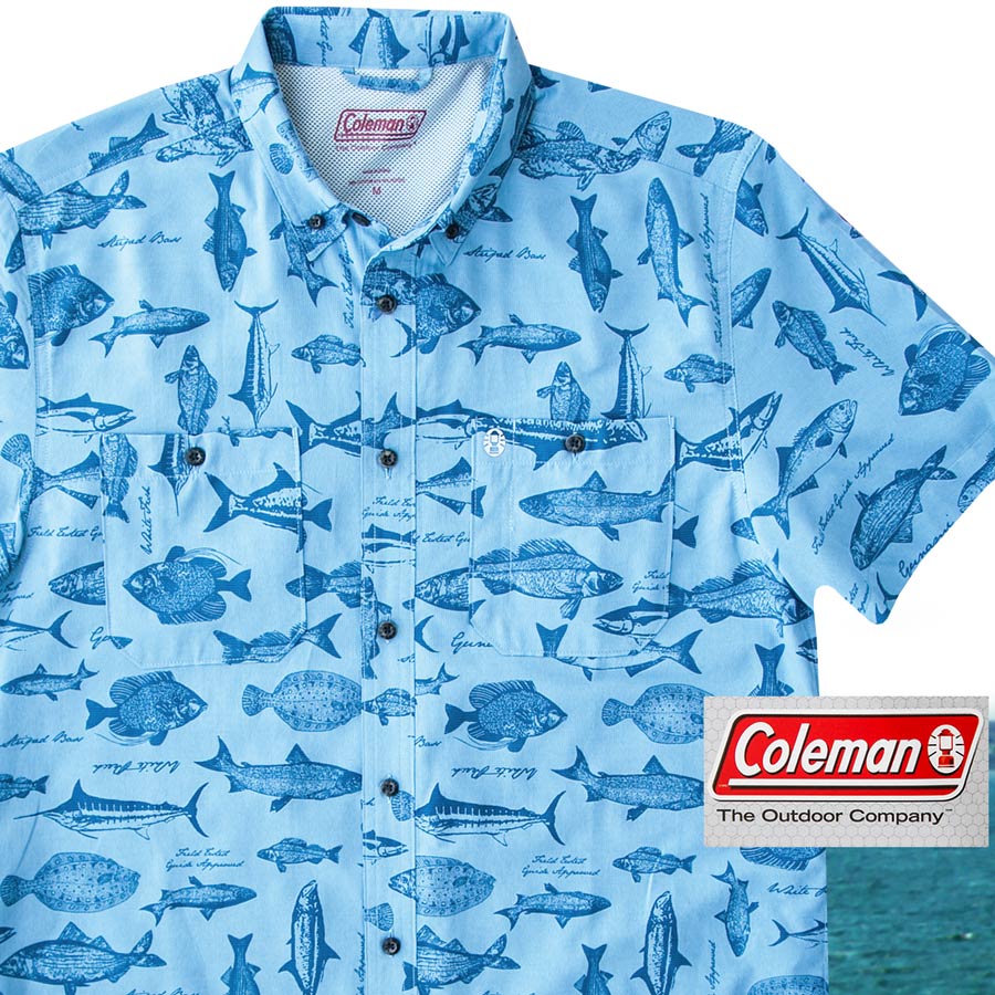 画像1: コールマン フィッシング 半袖 シャツ（マリンブルー）/Coleman Short Sleeve Shirt