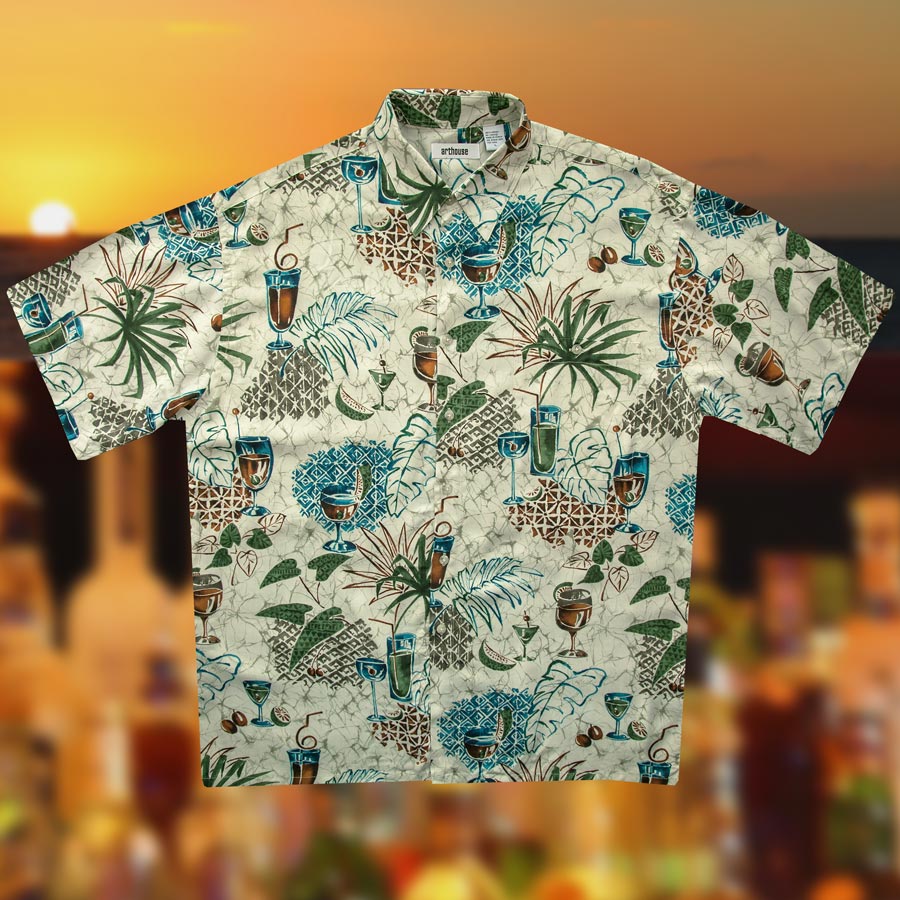 画像: ハワイアンシャツ トロピカル カフェタイム サイズL（身幅64cm）/Hawaiian Shirt 