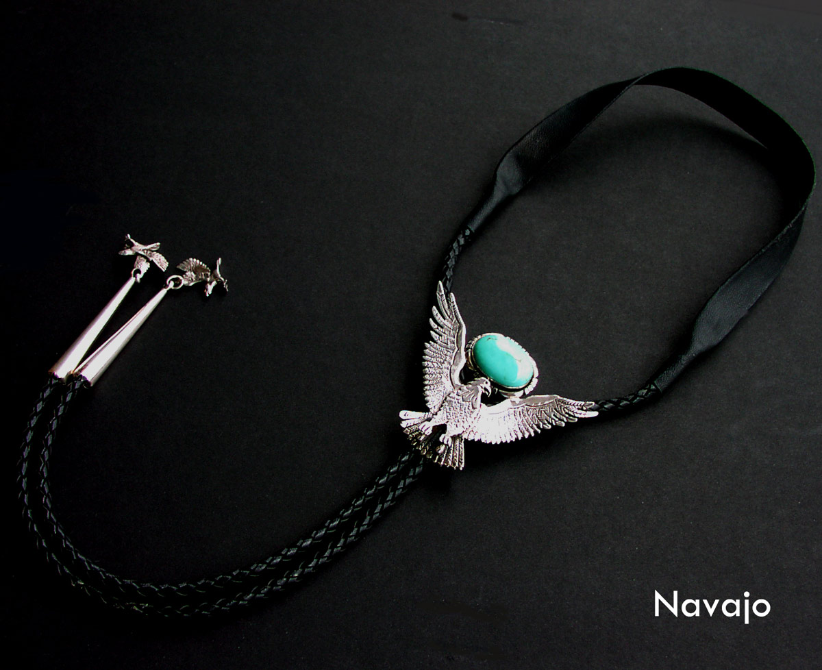 画像: アメリカンイーグル ナバホ スターリングシルバー ターコイズ ボロタイ/American Eagle Navajo Sterling Silver Turquoise Bolo Tie