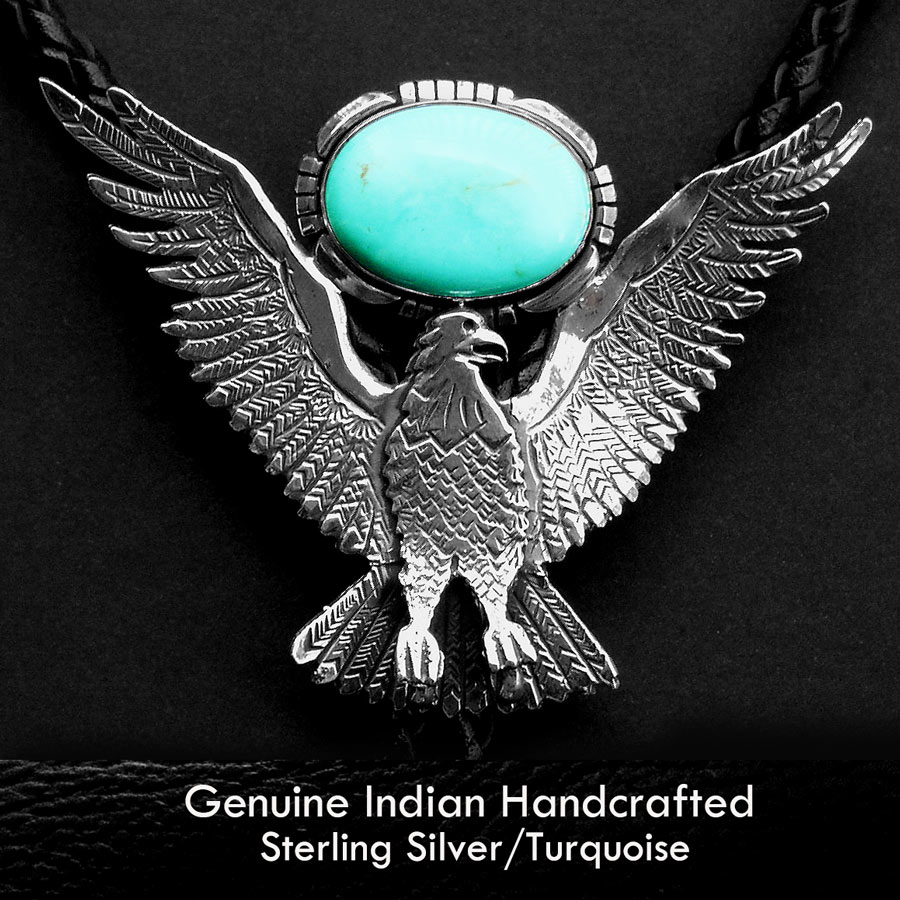 画像: アメリカンイーグル ナバホ スターリングシルバー ターコイズ ボロタイ/American Eagle Navajo Sterling Silver Turquoise Bolo Tie