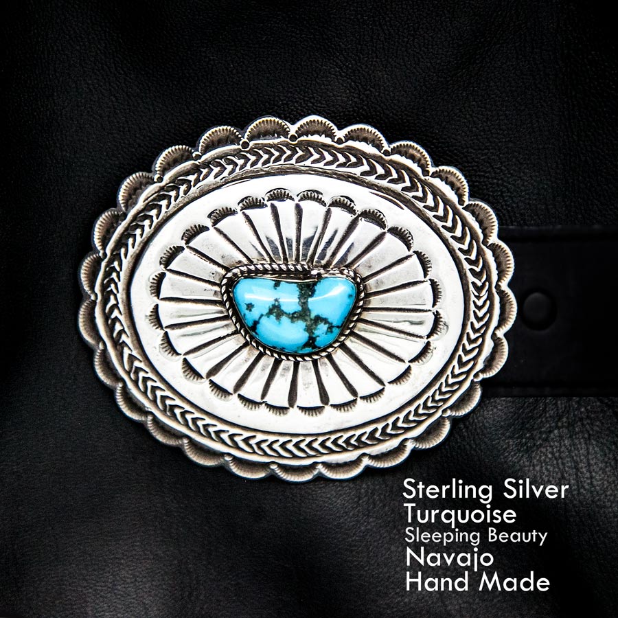 ナバホ シルバー& スリーピングビューティーターコイズ ハンドメイド ベルト バックル/Navajo Handmade Belt Buckle