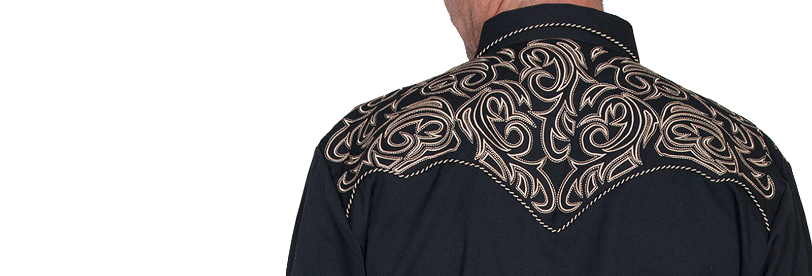スカリー ウエスタン 刺繍 シャツ（長袖/ブラック・スクロールゴールド