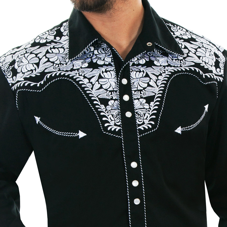 画像: スカリー ウエスタン 刺繍 シャツ（長袖/ブラック・ホワイト）/Scully Long Sleeve Embroidered Western Shirt(Men's)