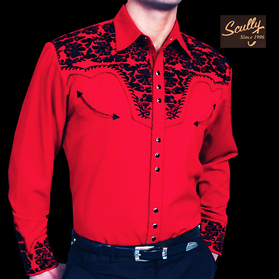 画像4: スカリー ウエスタン 刺繍 シャツ（長袖/レッド・ブラック）/Scully Long Sleeve Embroidered Western Shirt(Men's)