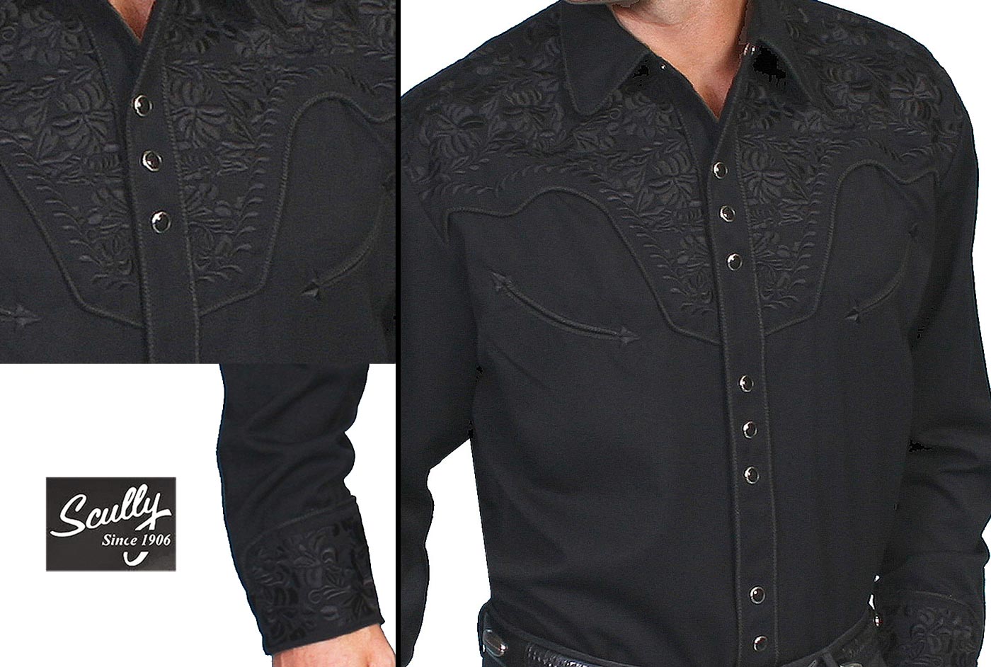 画像3: スカリー ブラック&ブラック刺繍 ウエスタン シャツ（長袖/ブラック）/Scully Long Sleeve Embroidered Western Shirt(Men's)