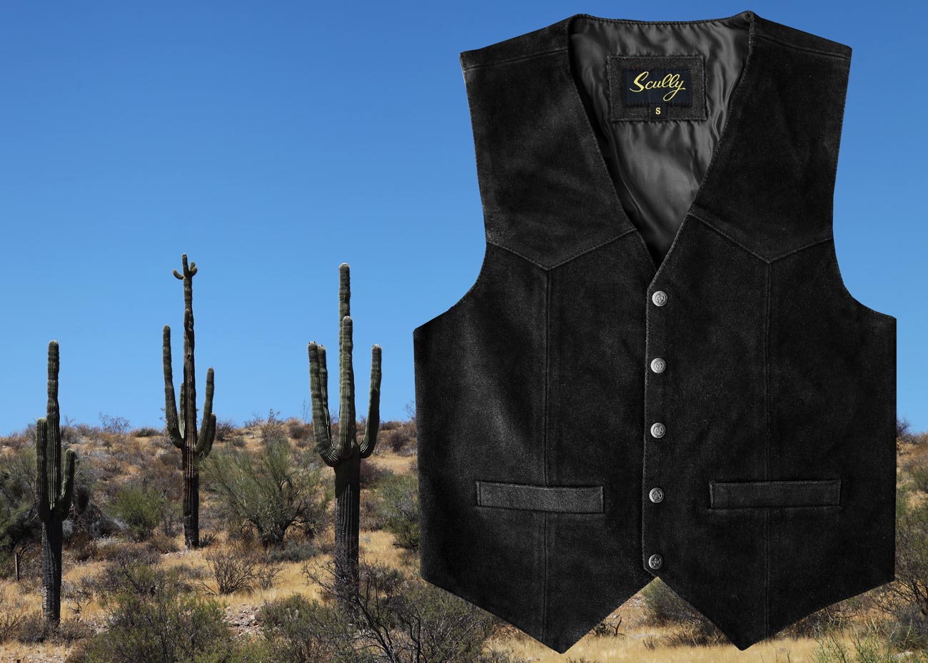 画像: スカリー スナップフロント カーフスエード ベスト（ブラック）/Scully Calf Suede Leather Vest(Black)