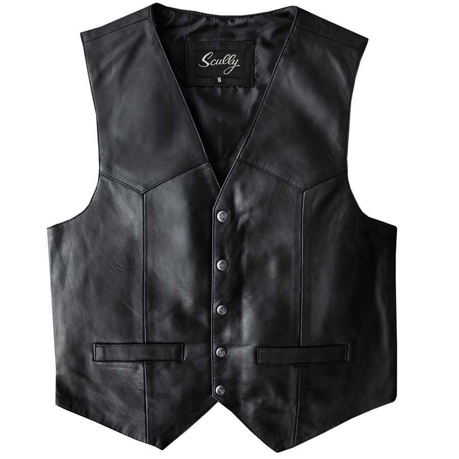 画像1: スカリー スナップフロント ラムレザー ベスト（ブラック）/Scully Lamb Leather Vest(Black)