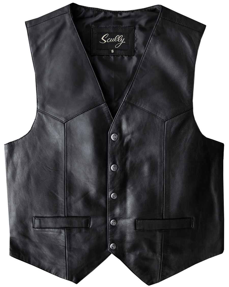 画像: スカリー スナップフロント ラムレザー ベスト（ブラック）/Scully Lamb Leather Vest(Black)