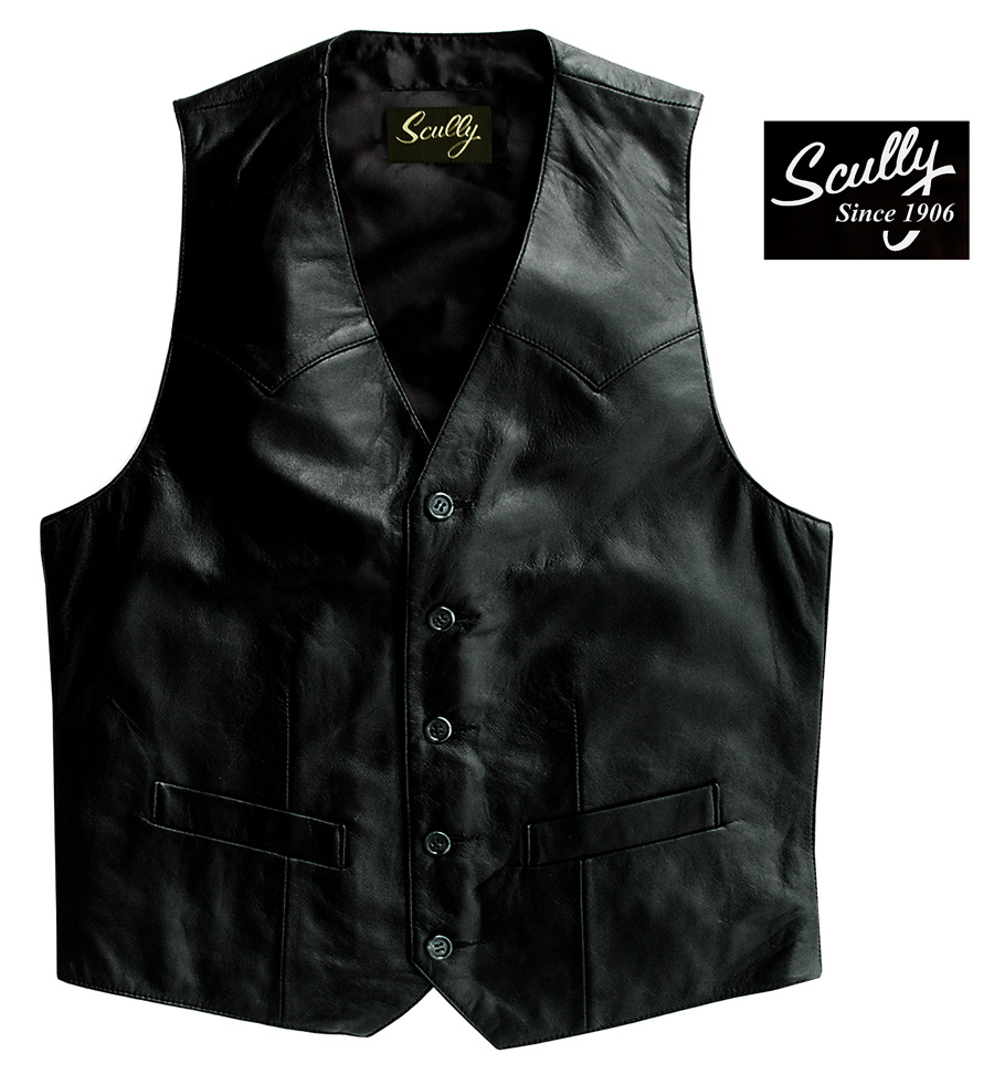 画像: スカリー ウエスタン ラムレザー ベスト（ブラック）/Scully Western Lamb Leather Vest(Black)