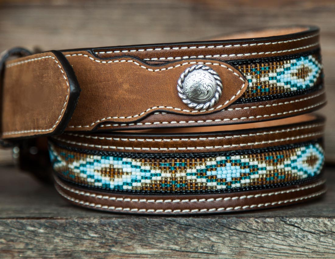 ノコナ ビーズ レザーベルト(ブラウン)/Nocona Western Belt(Brown