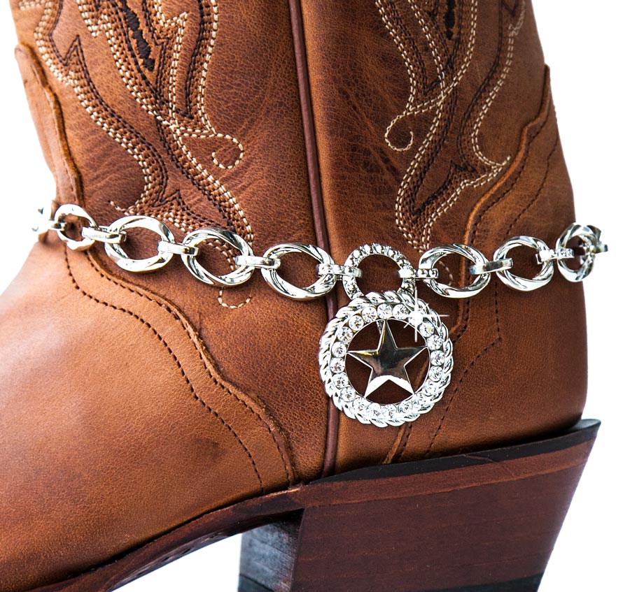 画像: ブーツ ブレスレット ラインストーン テキサススター・シルバー チェーン/Boot Bracelet