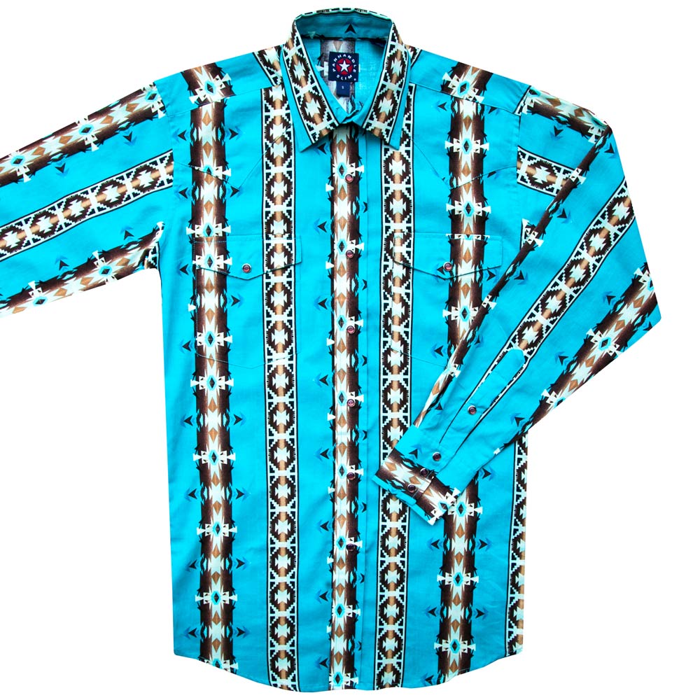 画像: パンハンドルスリム ウエスタンシャツ ターコイズ/ブラウン（長袖）/Panhandle Slim Long Sleeve Western Shirt(Turquoise/Brown)