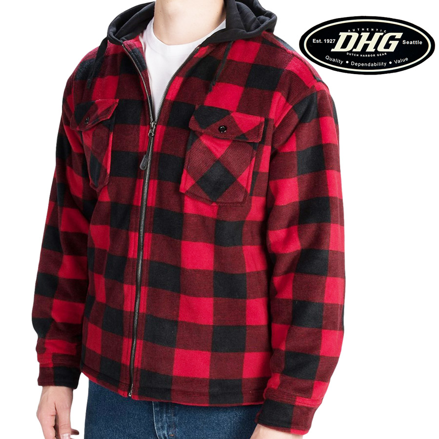 画像: DHG フリース フードつき ジャケット（レッドxブラック バッファローチェック）/DHG Fleece Hooded Jacket(Buffalo Plaid/RedxBlack)