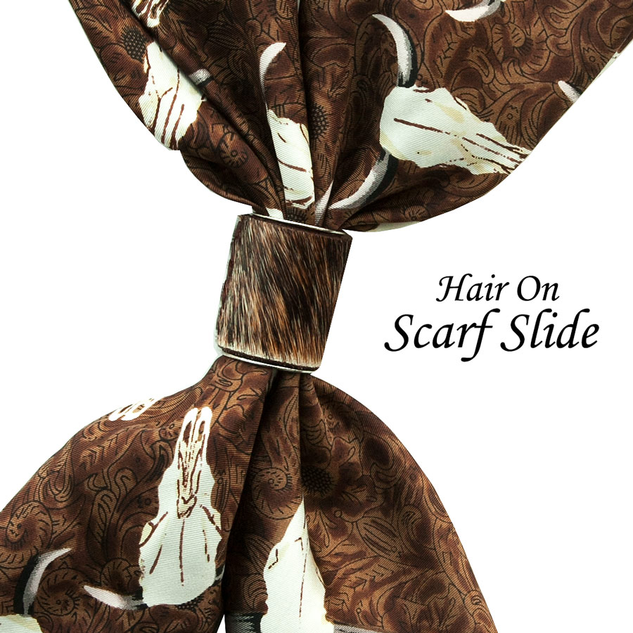 画像: 牛毛皮 ヘアーオン ウエスタン スカーフ スライド スカーフ留め 大判スカーフ ワイルドラグ用（ブラウン・ブラック）/Scarf Slide (Hair On)