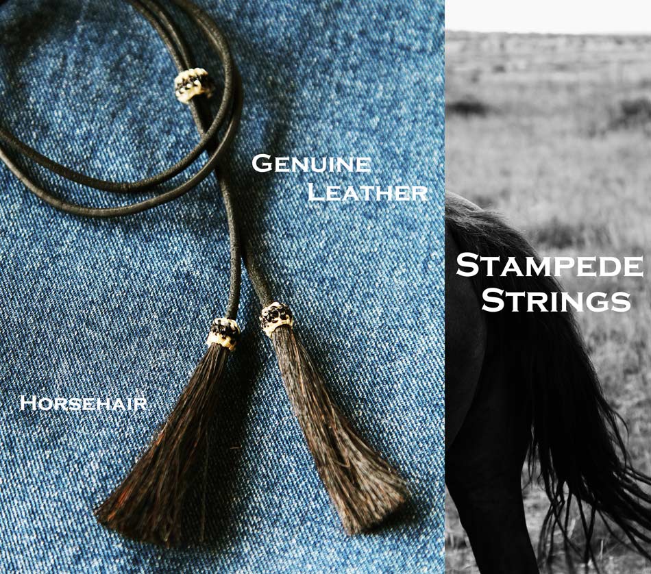 画像2: レザー ホースヘアー スタンピード ストリングス プレーン ブラック・ブラック（ハット用あごひも）/Leather w/horse Hair Stampede Strings