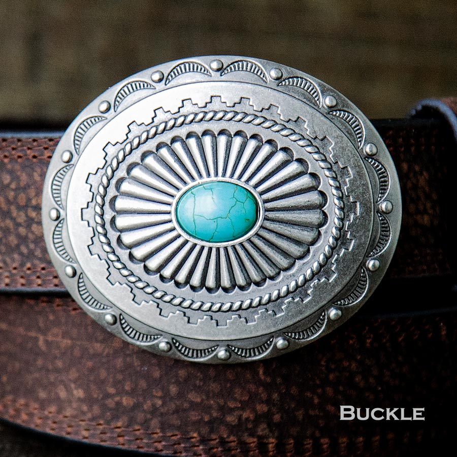 画像1: ウエスタン ベルト バックル（アンティークシルバー・ターコイズ）/Western Belt Buckle