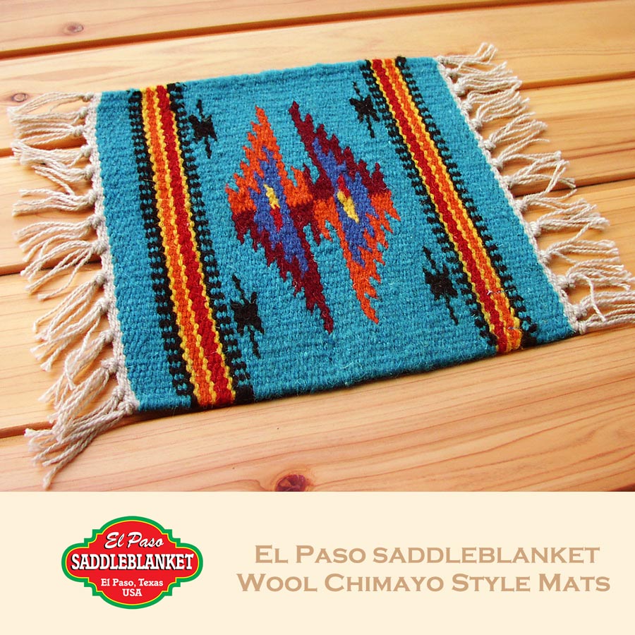 画像: エルパソサドルブランケット サウスウエスト チマヨデザイン ラグマット（約27cmx26cm）/El Paso Saddleblanket Wool Chimayo Style Mats