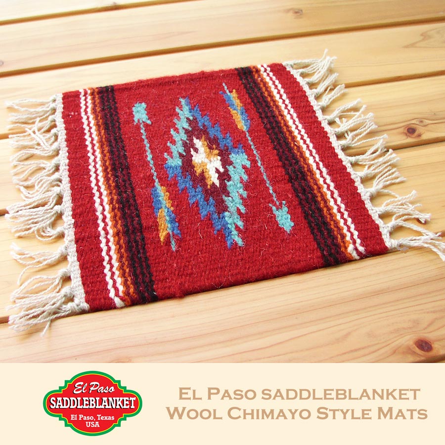 画像1: エルパソサドルブランケット サウスウエスト チマヨデザイン ラグマット（約27cmx26cm）/El Paso Saddleblanket Wool Chimayo Style Mats