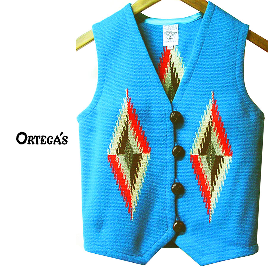 画像1: オルテガ チマヨ ベスト 32・100%ウール手織り/CHIMAYO ORTEGA'S HAND WOVEN 100% ALL WOOL VEST(Women's)