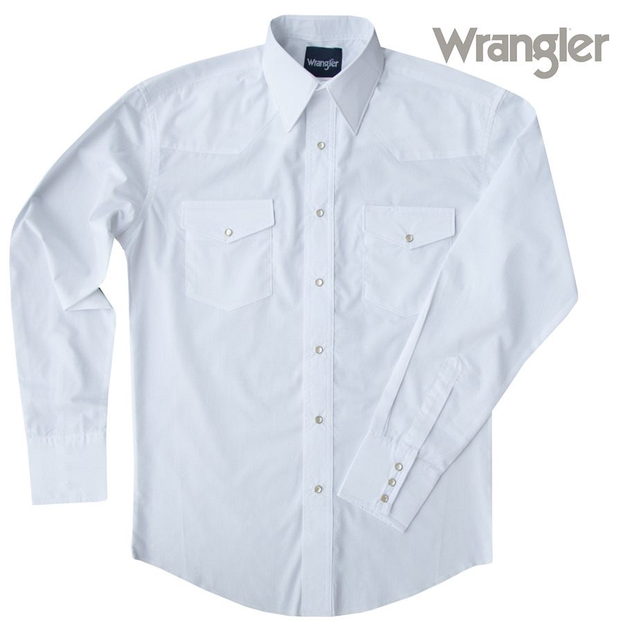 画像1: ラングラー ウエスタンシャツ ホワイト無地（長袖）/Wrangler Long Sleeve Western Shirt(White) 71105WH