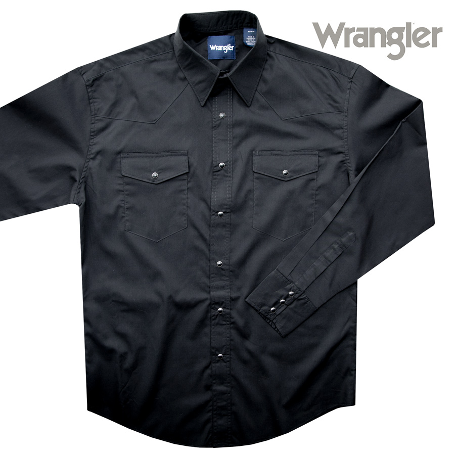 画像: ラングラー ウエスタンシャツ ブラック無地（長袖）/Wrangler Long Sleeve Western Shirt(Black) 71105BK