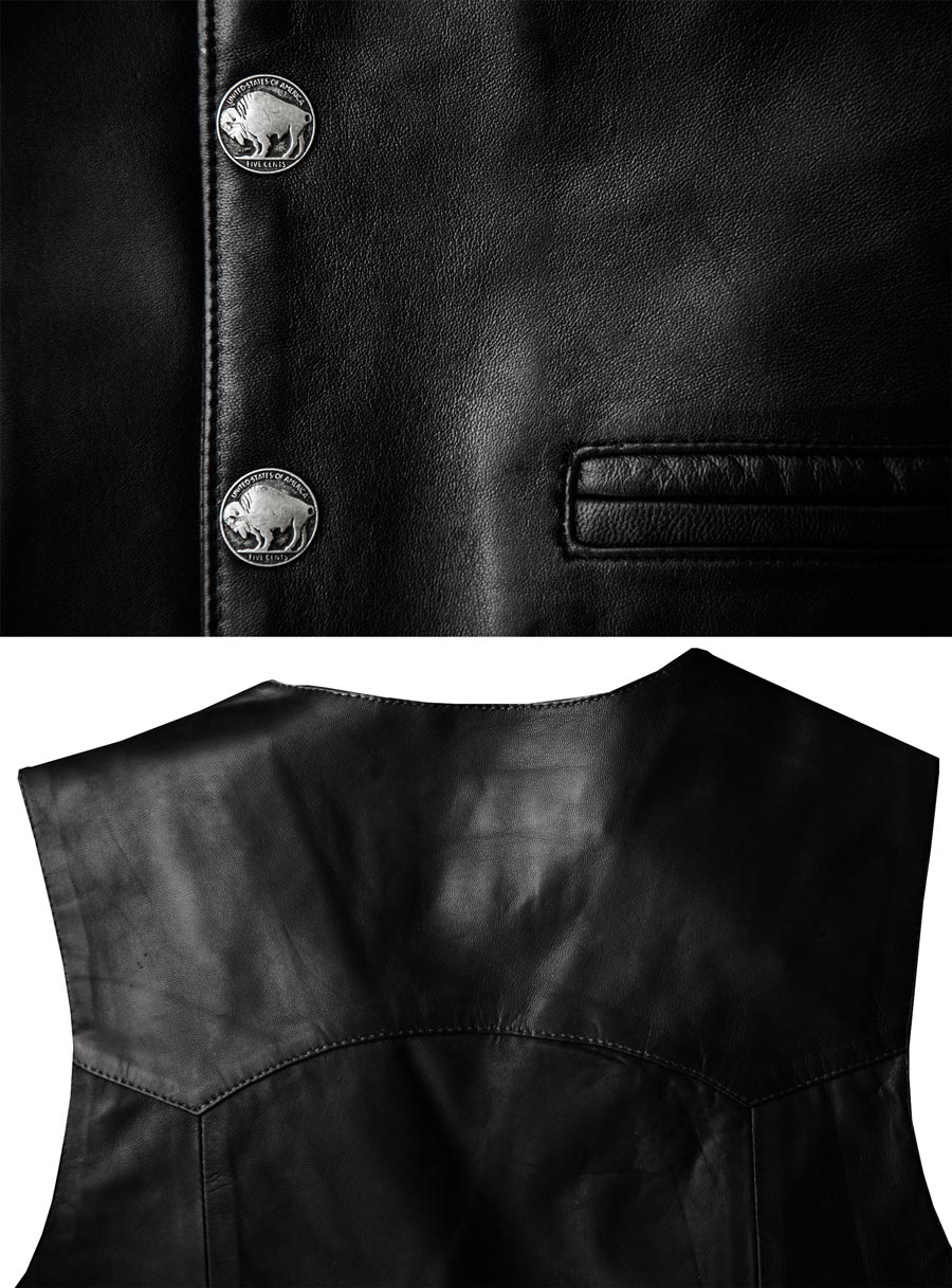 画像: スカリー バッファロースナップ レザー ベスト（ブラック）/Scully Lamb Leather Vest(Black)
