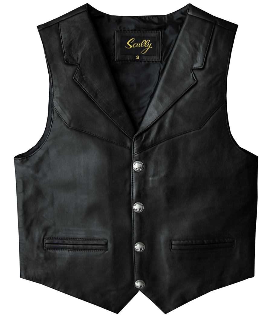 画像: スカリー バッファロースナップ レザー ベスト（ブラック）/Scully Lamb Leather Vest(Black)