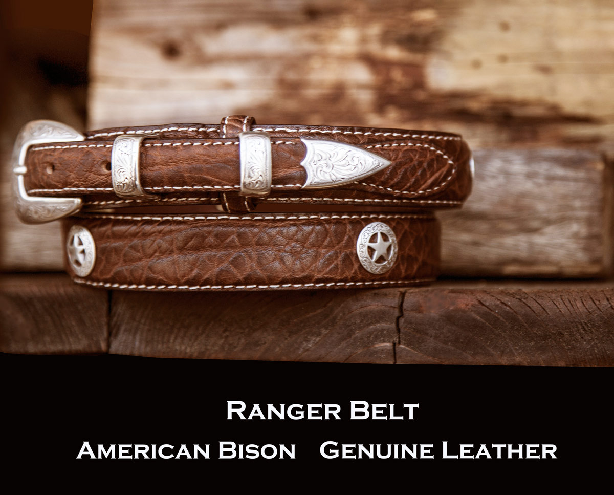 画像: バッファローレザー 4ピース スター レンジャーベルト（ブラック）/American Bison Leather Belt(Black)