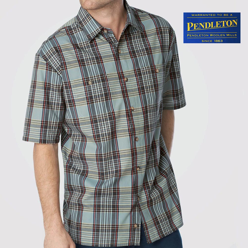 画像: ペンドルトン 半袖 シャツ ブルー・マルーン・グレー（身幅57cm）/Pendleton Shortsleeve Santiam Shirt