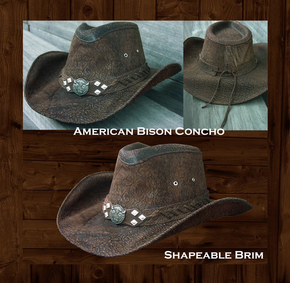 画像: アメリカン バッファロー レザー バッファロー コンチョ カウボーイハット（ブラウン）/Genuine American Buffalo Leather Western Hat(Chocolate)