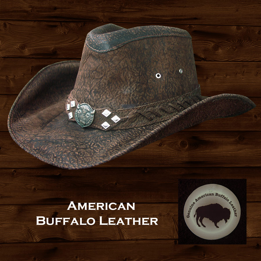 画像1: アメリカン バッファロー レザー バッファロー コンチョ カウボーイハット（ブラウン）/Genuine American Buffalo Leather Western Hat(Chocolate)