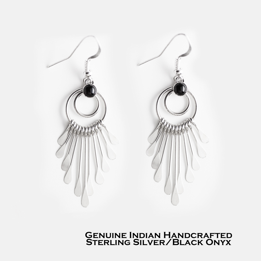 画像: ナバホ インディアン ハンドメイド スターリングシルバー ブラックオニキス ピアス/Navajo Handmade Sterling Silver Black Onyx Earrings